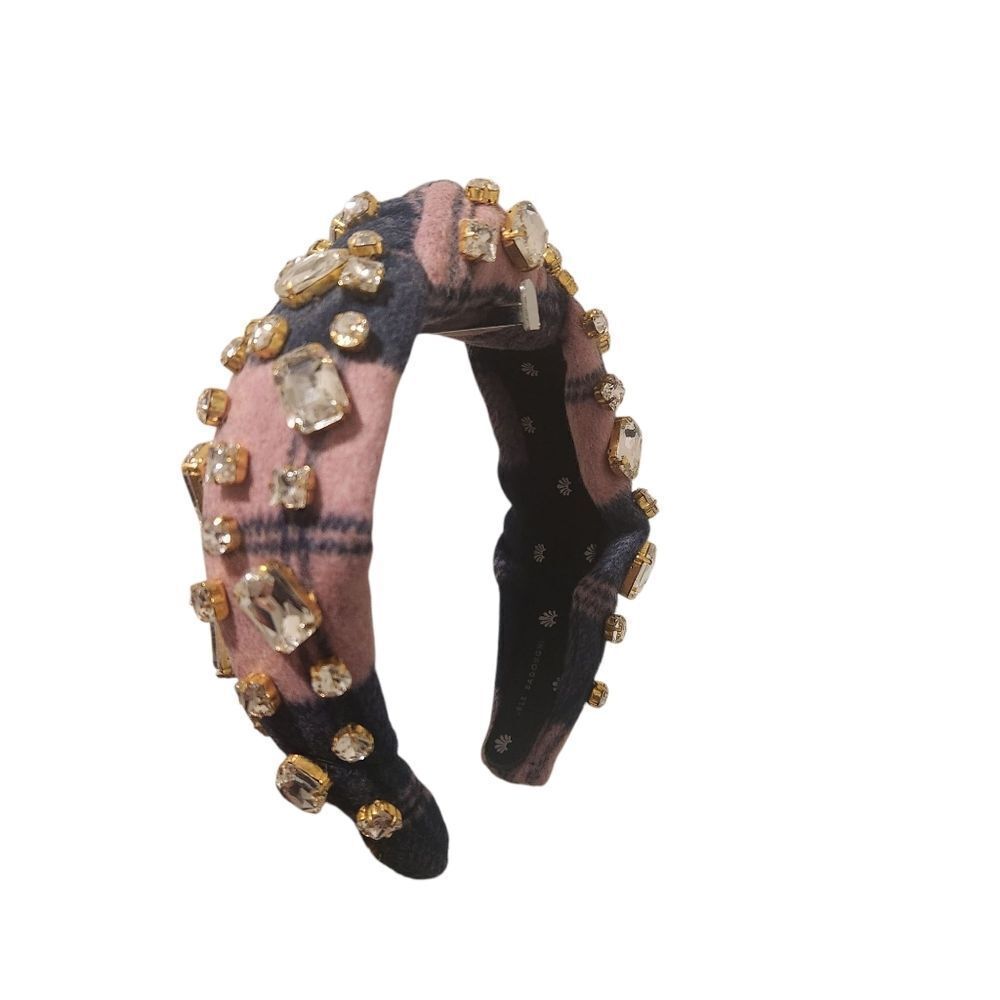 New Lele Sadoughi Plaid Knot Headband – Cotton Candy Pink Blue Crystals